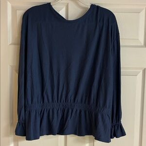 Simply Vera Vera Wang Navy Long-Sleeve Ruffle-Hem Blouse